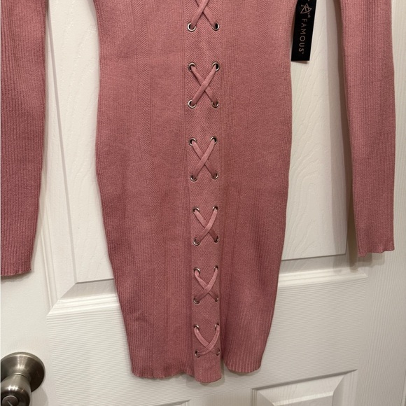 Almost Famous Mauve Lace-Up Long Sleeve Dress - Picture 2 of 5